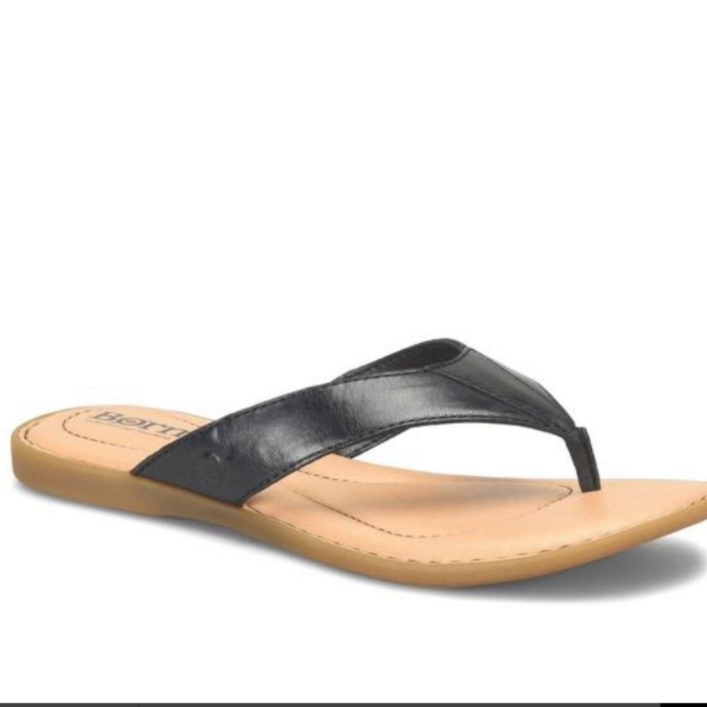NEW Born Women Ciara Black Leather Thong Sandals Flats Slide Shoes Sz 6M